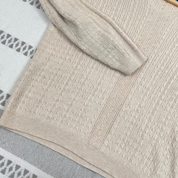 Wainscott Beige Cotton VNeck Pullover Sweater Long Sleeve Textured Knit Womens L - Picture 8 of 10